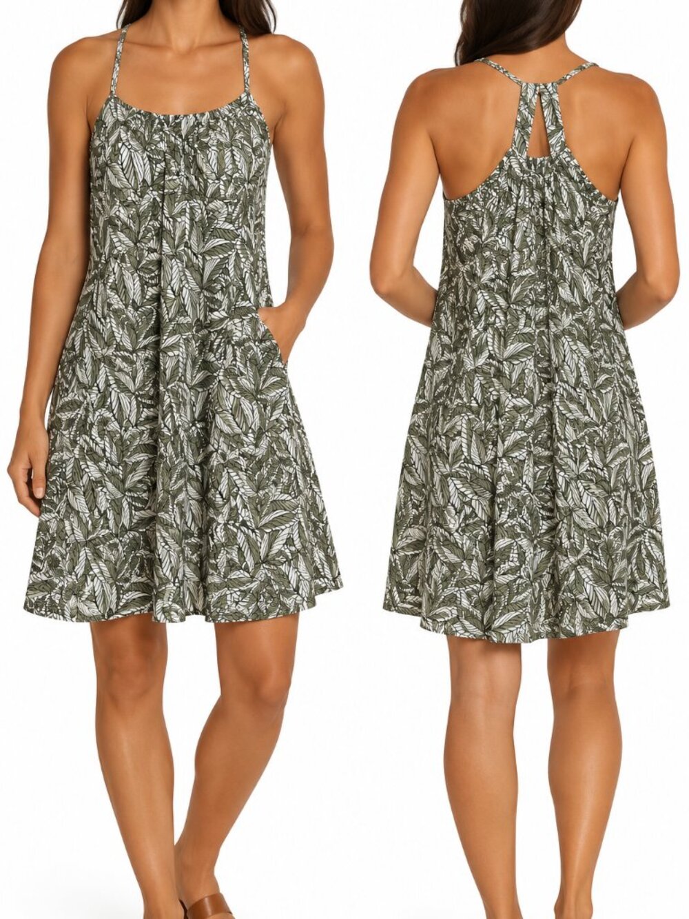 Eddie Bauer Dusty Olive Simple Palms Halter Dress – Women's XL – New With Tags